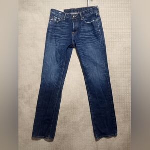 Abercrombie Fitch Slim Straight Dark Wash Blue Jeans Mens Size 32×34 Distressed